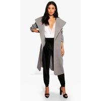 belted shawl collar coat silver