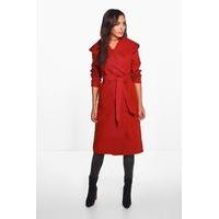 belted shawl collar coat red