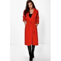 Belted Shawl Collar Coat - red