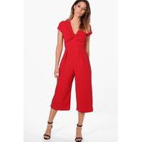 Belted Culotte Jumpsuit - red