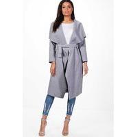 Belted Waterfall Coat - grey