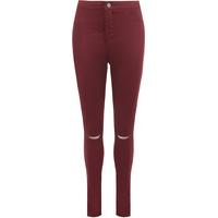 Bella High Waisted Ripped Knee Skinny Jeans - Wine