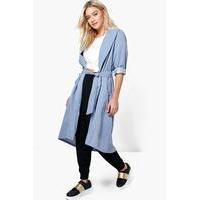 Belted Lightweight Duster - denim-blue
