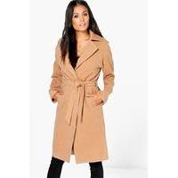 belted wool look robe duster camel