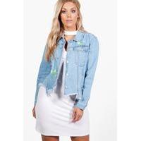 Betsy Floral Ripped Denim Jacket - blue