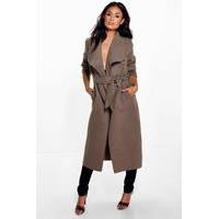 Belted Shawl Collar Coat - mocha