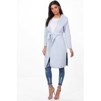 belted shawl collar coat blue