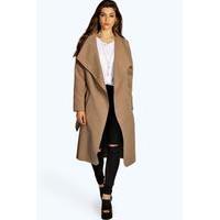 belted shawl collar coat camel