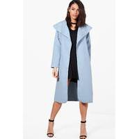 belted shawl collar coat sky