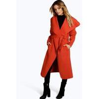 Belted Shawl Collar Coat - rust