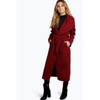 Belted Shawl Collar Coat - wine