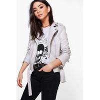 Belted PU Biker Jacket - grey