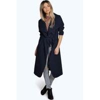 Belted Shawl Collar Coat - navy