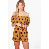 Bella Printed Oversized Frill Playsuit - mustard