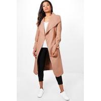 belted wool coat with tie cuff detail camel