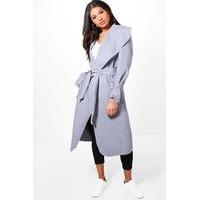 Belted Wool Coat With Tie Cuff Detail - grey