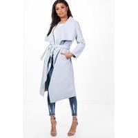 belted waterfall coat blue