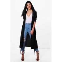 belted shawl collar duster black