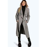 Belted Shawl Collar Coat - grey