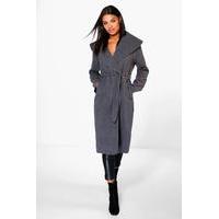 Belted Shawl Collar Coat - charcoal