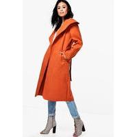 Belted Shawl Collar Coat - burnt orange