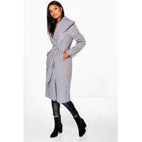 Belted Shawl Collar Coat - grey