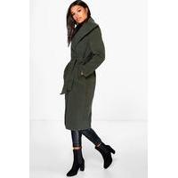 Belted Shawl Collar Coat - khaki