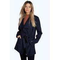 Belted Waterfall Coat - navy