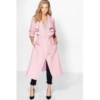 Belted Shawl Collar Coat - pink