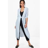 Belted Shawl Collar Duster - sky