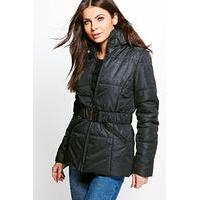 belted quilted jacket black