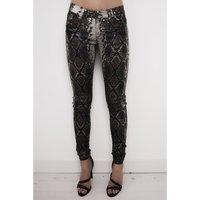 Beige Contrast Snake Print Jeans