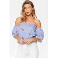 Becca Blue Pinstripe Bardot Top