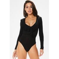 bethany black ruffle front bodysuit