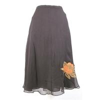 Betty Jackson Black - Size 10 - Chocolate & Orange - Crepe Silk Skirt