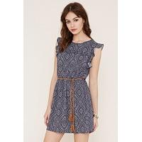 Belted Abstract Print Dress