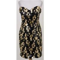 Beyond Retro Size M Black & Gold Strapless Dress