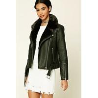 Belted Faux Leather Moto Jacket