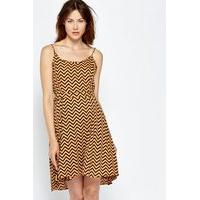 Beige Dipped Hem Zig Zag Dress