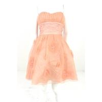 Betsey Johnson Size 2 (UK Size 6) Peach Pleated Floaty Mini Dress with Floral Embellishment