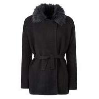 Belted Faux Fur Collar Coatigan