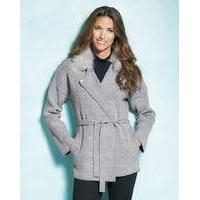 Belted Faux Fur Collar Coatigan