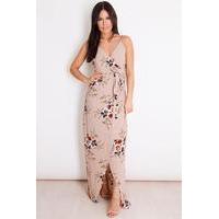 Beige Floral Wrap Maxi Dress