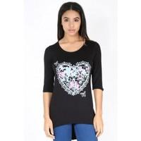 Betty Heart Print Dip Hem HiLo Top