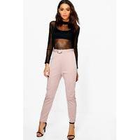 Belted Ring Detail Slim Fit Trousers - taupe