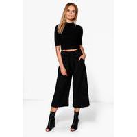 belted tailored culotte black