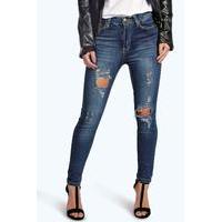 Bethany Distressed Ripped Skinny Jeans - blue