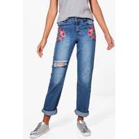 Bethia Embroidered Boyfriend Jeans - mid blue