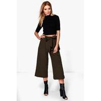 Belted Tailored Culotte - khaki