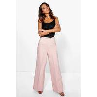 Belted Wide Leg Woven Tailored Trousers - blush